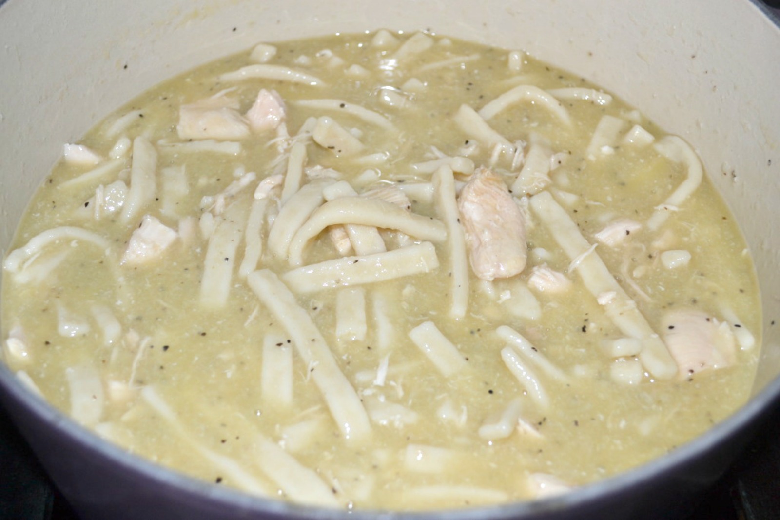 Homestyle chicken and noodles. Easy recipe with old fashioned flavor.