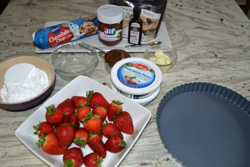 strawberries, mascarpone cheese, hazelnut choc tart