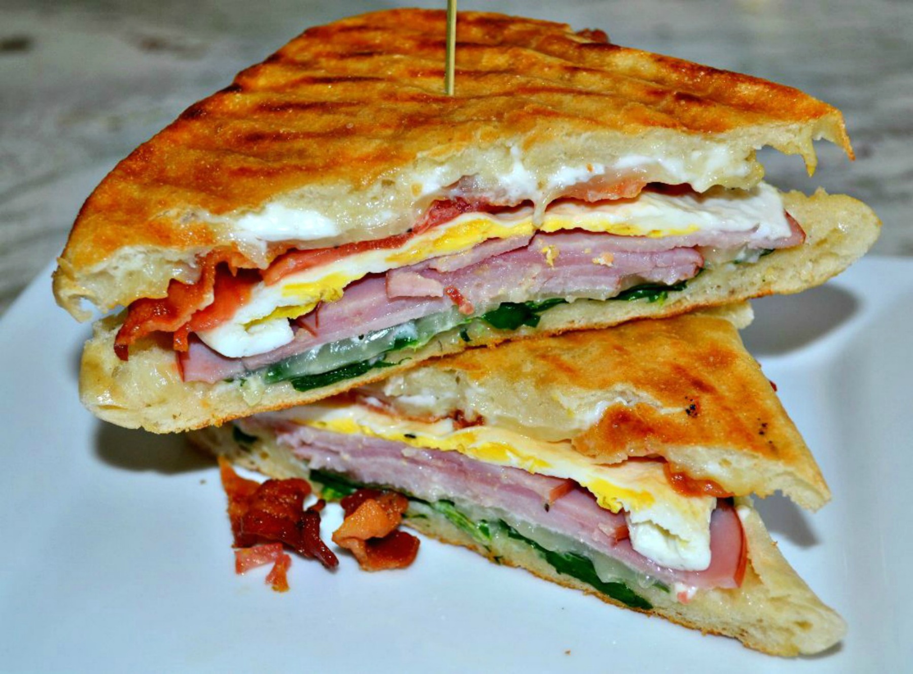 loaded breakfast panini, ham, breakfast sandwich