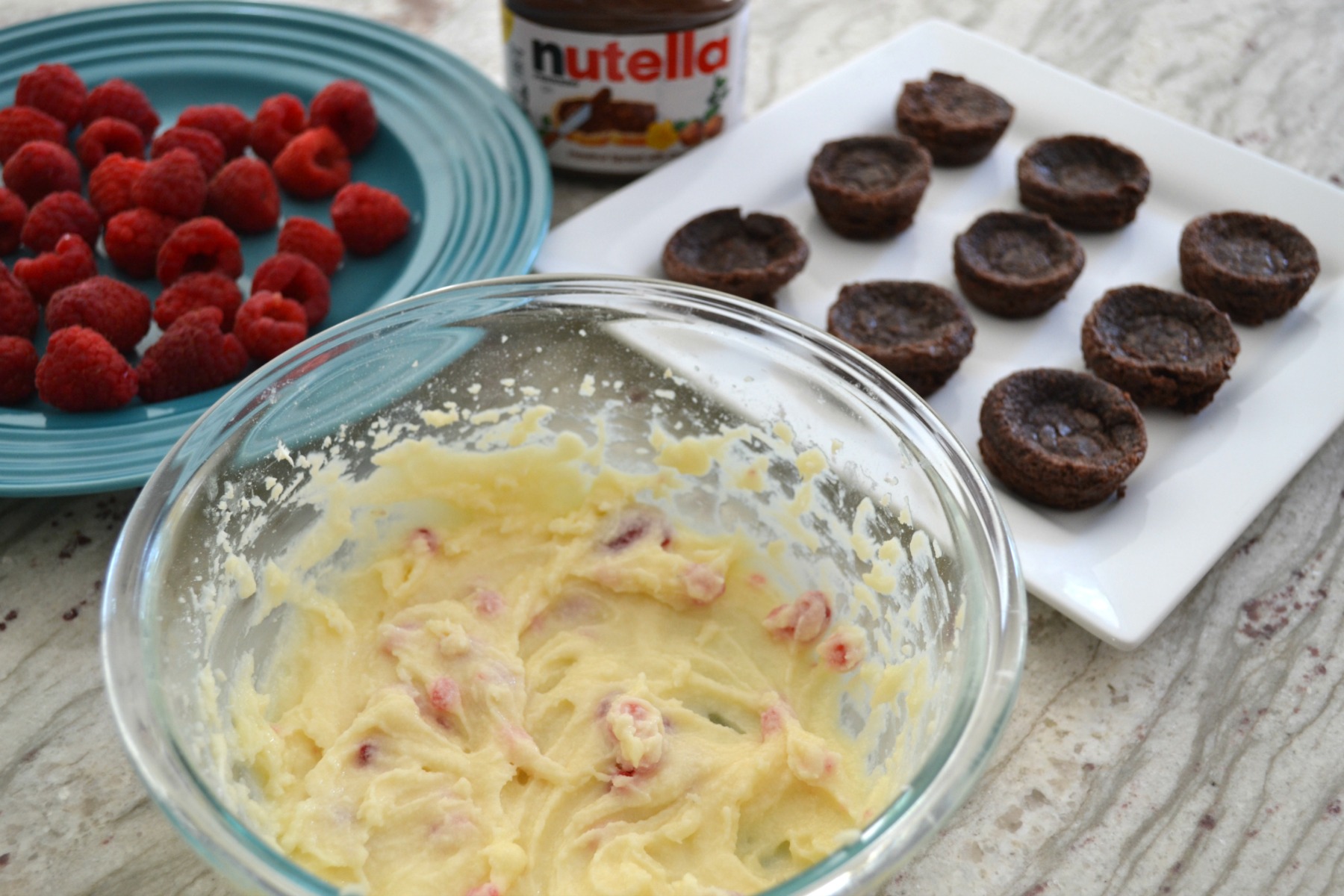 brownie bites, raspberry, nutella, mascarpone cheese