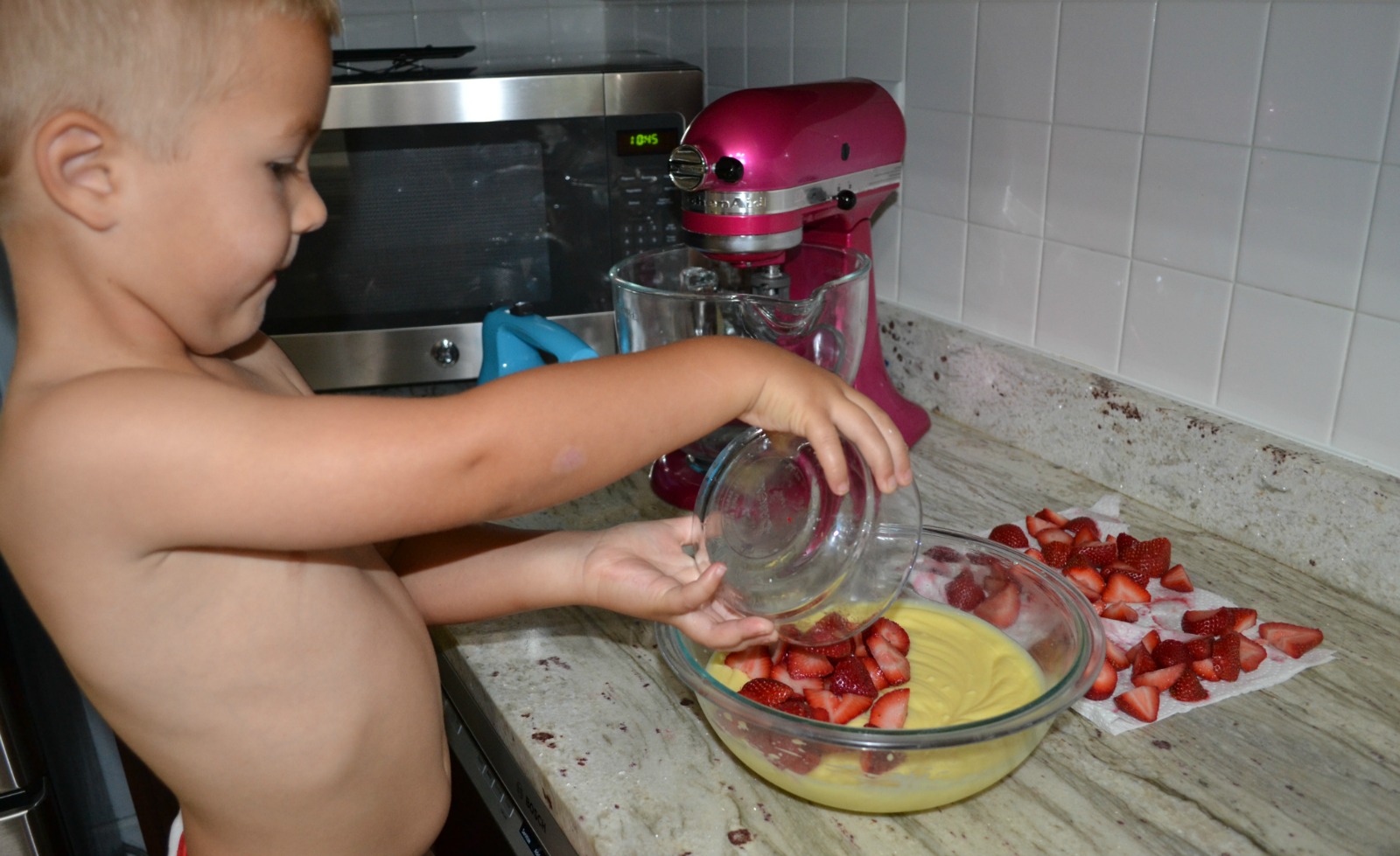 strawberry cream dessert, kids cooking class