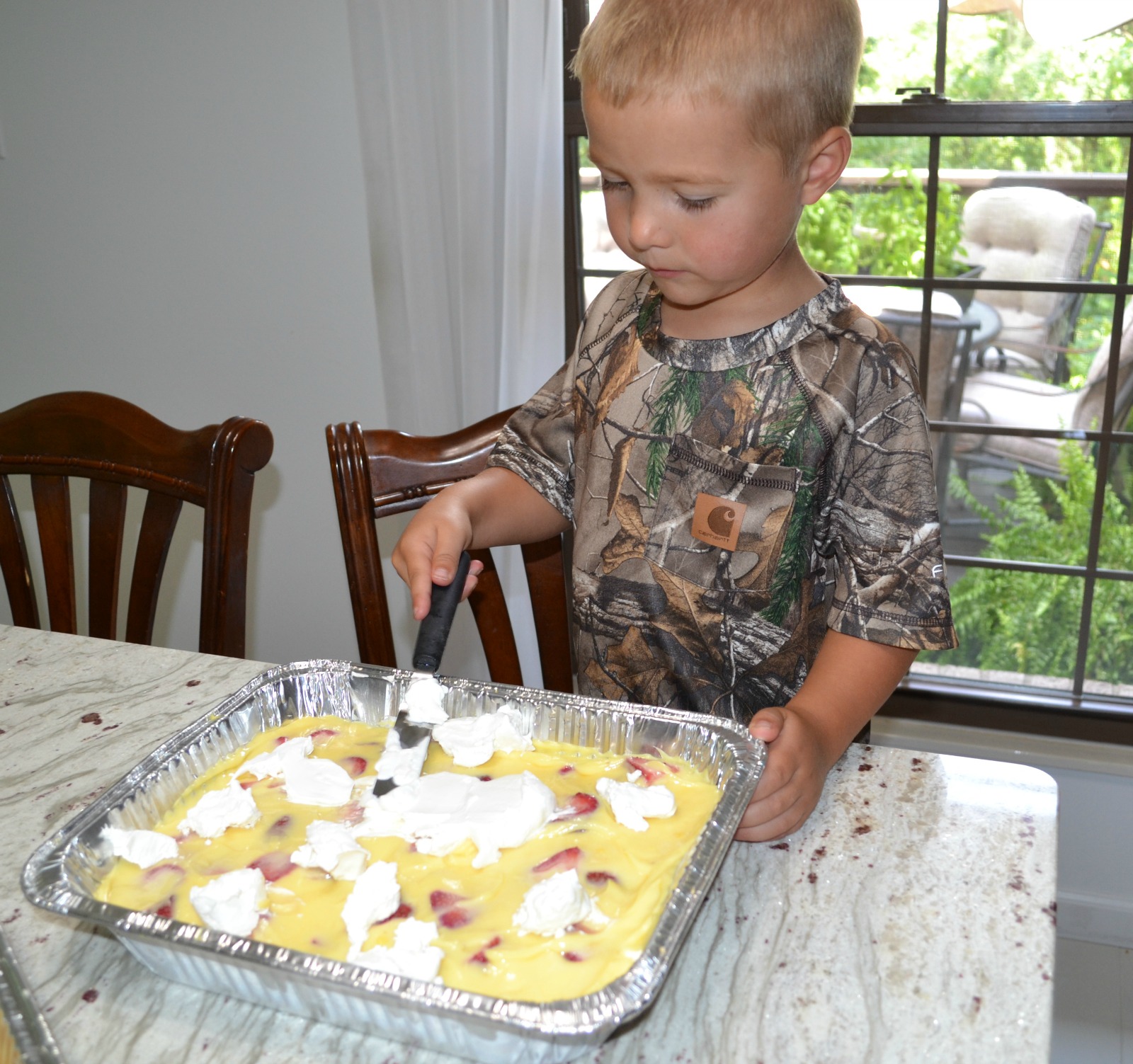 strawberry cream dessert, kids cooking class