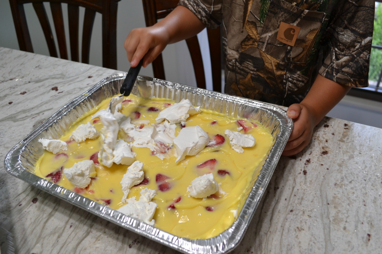 strawberry cream dessert, kids cooking class