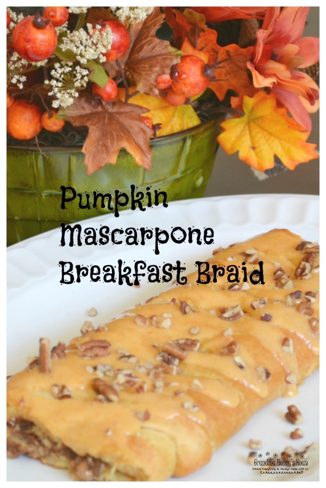 A beautiful breakfast braid filled with pumpkin, nuts, and mascarpone cheese. Baked in a refrigerated crescent dough.