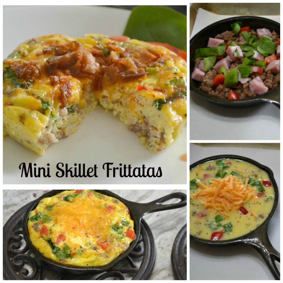 A delicious brekfast frittata made in a mini cast iron skillet. Packed with meats, veggies and cheese.