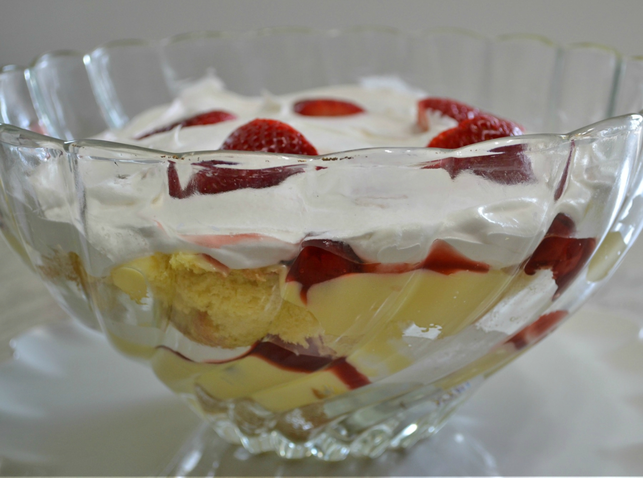 punch bowl cake with strawberries