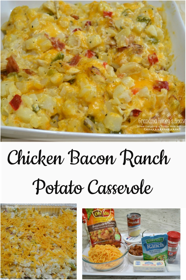 A hearty variation to the hashbrown casserole with chicken, bacon and ranch ingredients.