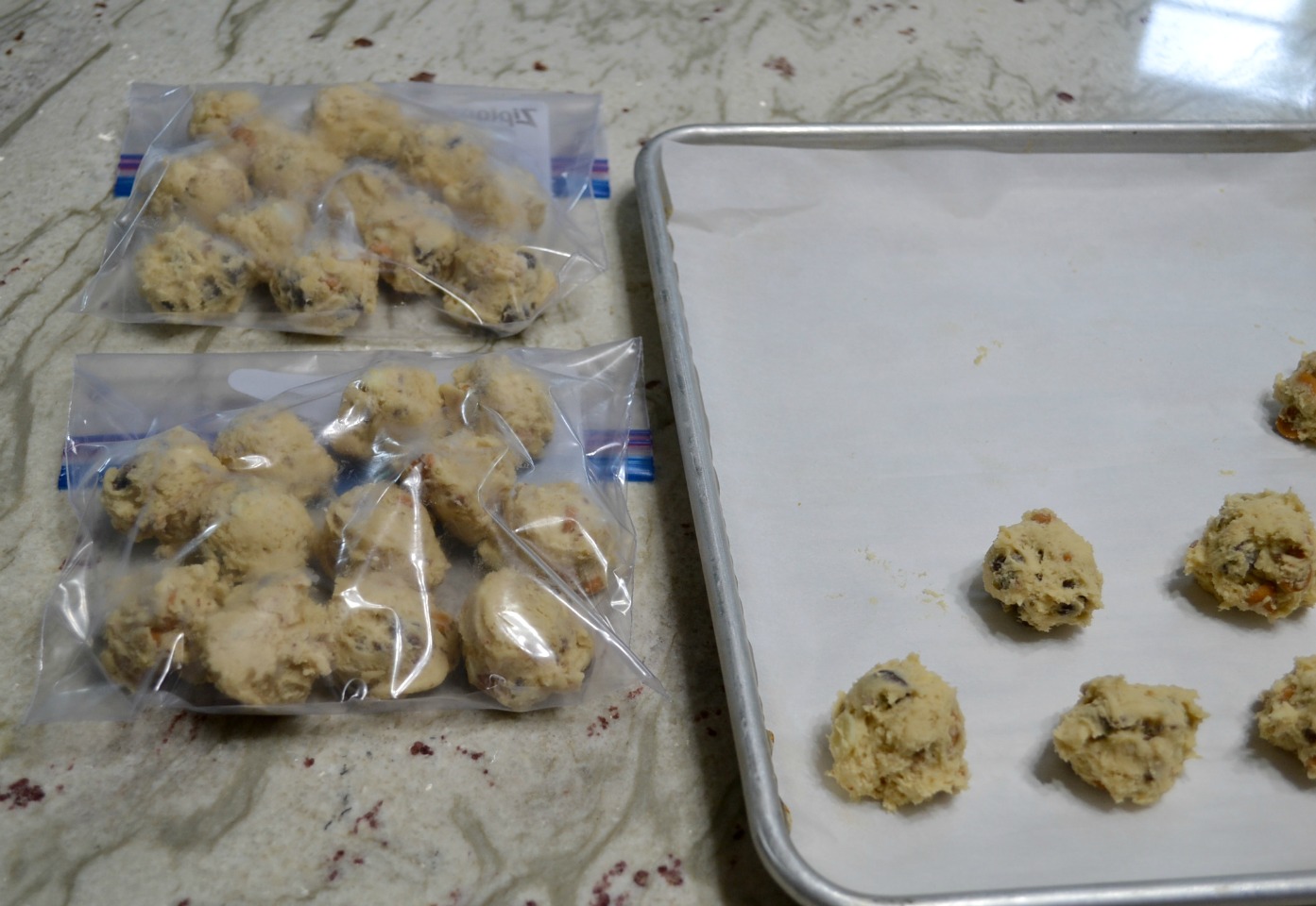 Preparing freezer cookie dough balls ahead of time allows you to bake fresh, homemade cookies in minutes with no mess