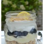 Meyer lemon whipped pudding, blueberries, and mascarpone cheese in a jar is the perfect summertime dessert.