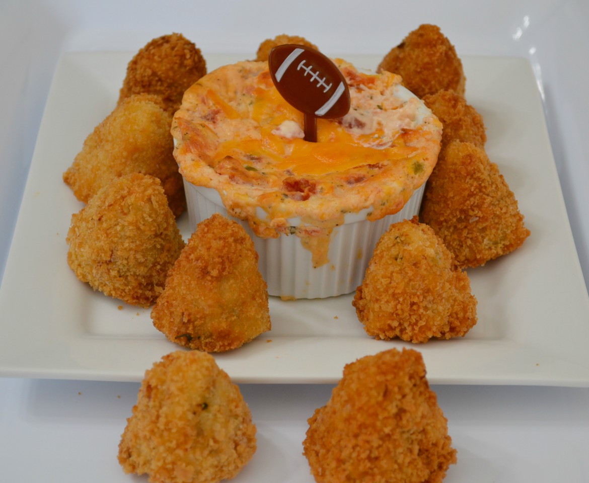 Mini Chicken Bacon Croquettes are cone shaped, crispy bites perfect for dipping at your next tailgate party.