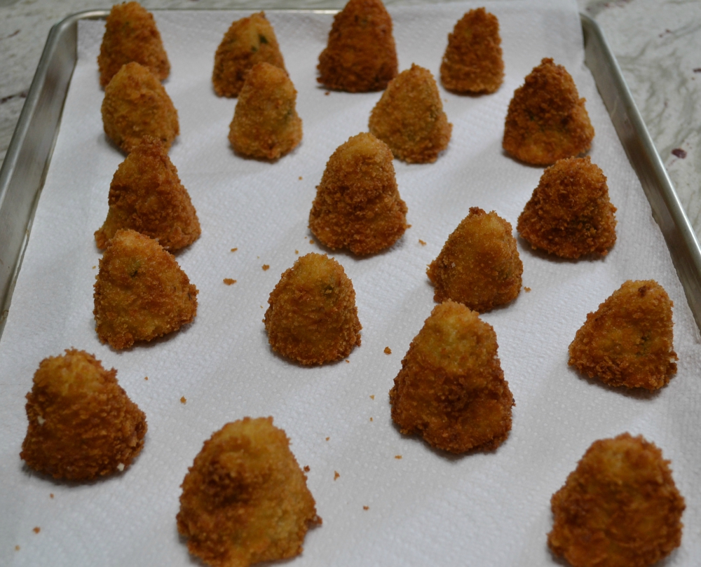 Mini Chicken Bacon Croquettes are cone shaped, crispy bites perfect for dipping at your next tailgate party.