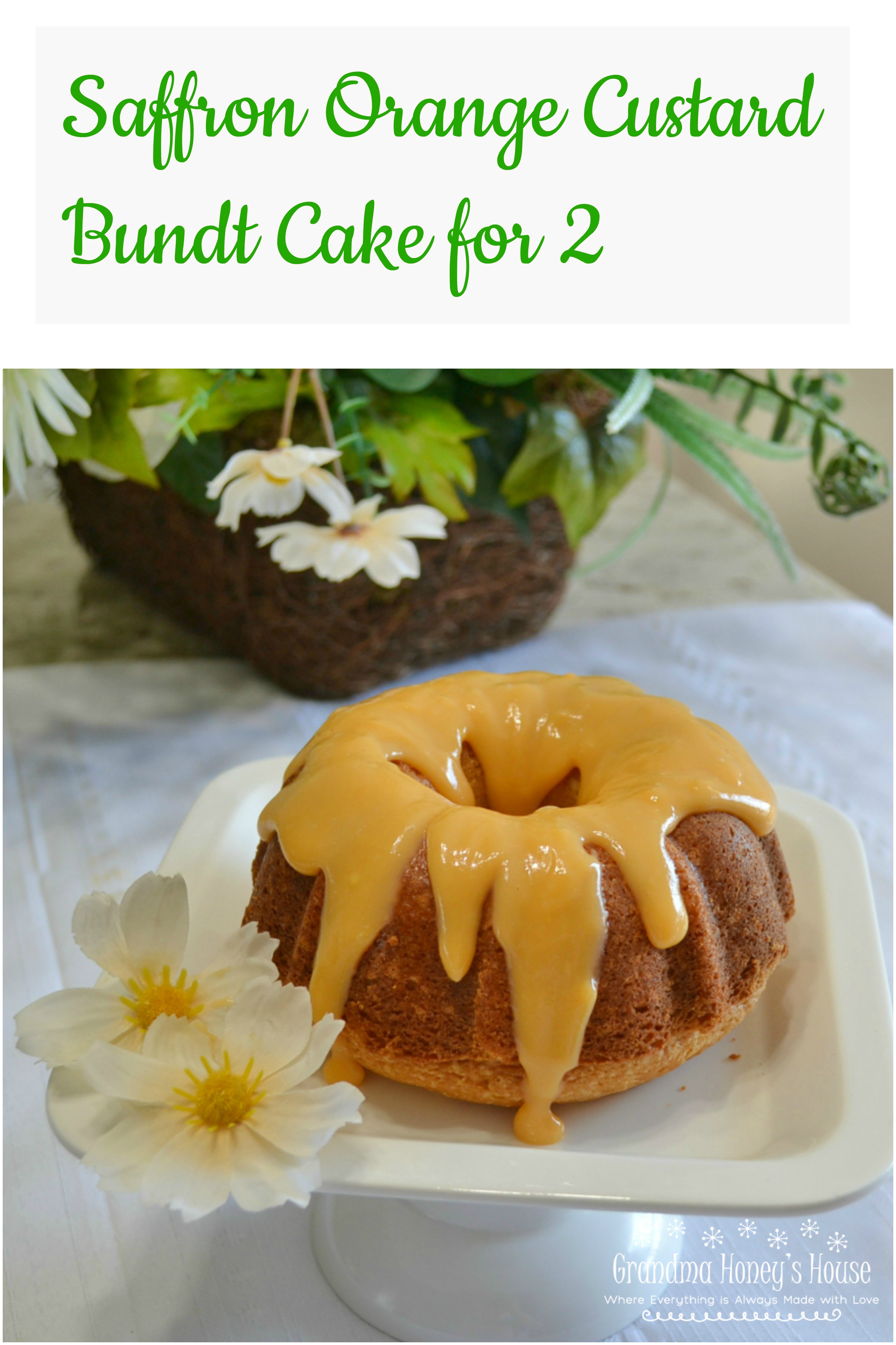 Saffron Orange Custard Bundt Cake for 2 is a scaled down cake perfect for any special occassion.