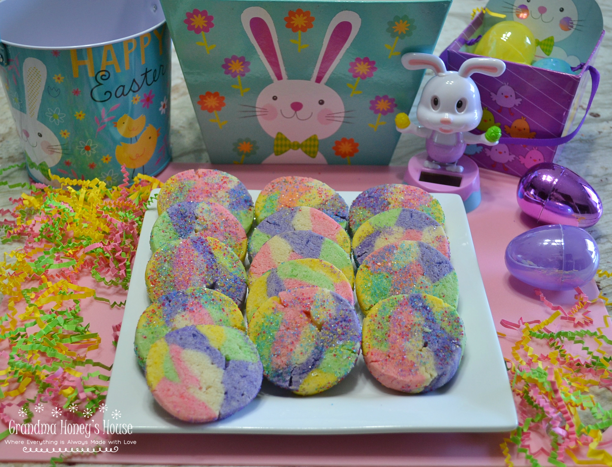 Easter Kaleidoscope Cookies are fun, colorful cookies rolled in sparkles. Perfect to make with your children or grandchildren. 