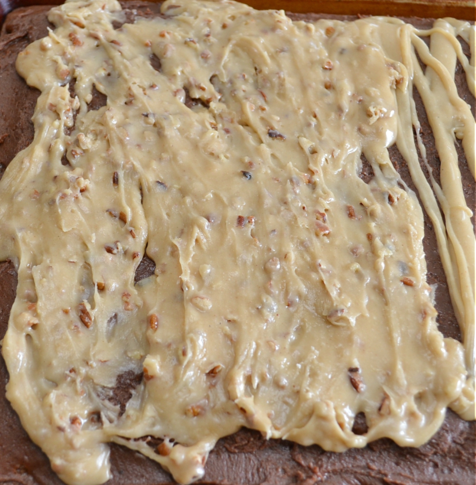Peanut Butter Chocolate Texas Sheetcake is an awesome dessert. The 2 kinds of sheet cakes are combined and topped with 2 kinds of frosting. 