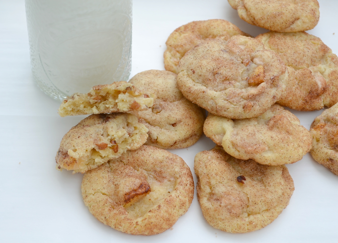 A basic snickerdoodle recipe with caramel baking chips, diced apples, and pecan chips makes an over the top treat.