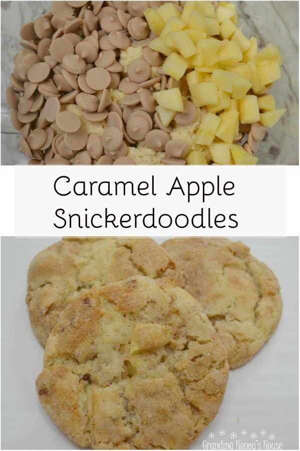 A basic snickerdoodle recipe with caramel baking chips, diced apples, and pecan chips makes an over the top treat.