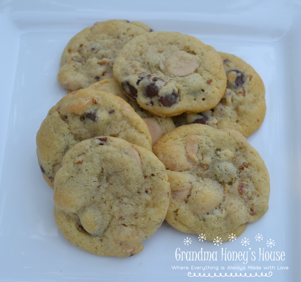 These Caramel Pecan Chocolate Chip Cookies are a basic chocolate chip recipe with the addition of caramel baking chips and pecan pieces. A soft center cookie with a toffee taste.