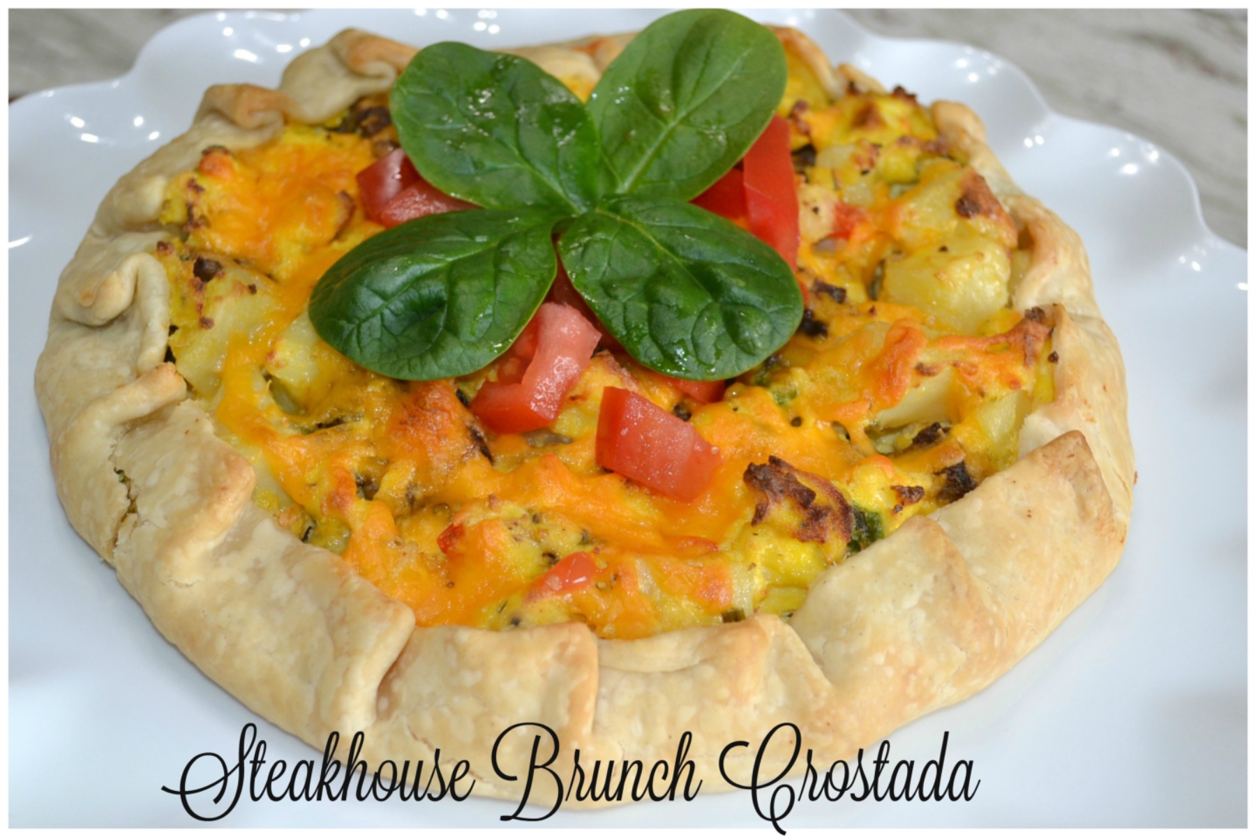 This Steakhouse Brunch Crostada is a savory, rustic tart filled with eggs, cheese, steak and potatoes. 
