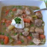 Pork Stroganoff Stew is a delicious, hearty stew loaded with tender pork cubes,veggies,a perfect blend of seasonings and topped with sour cream.