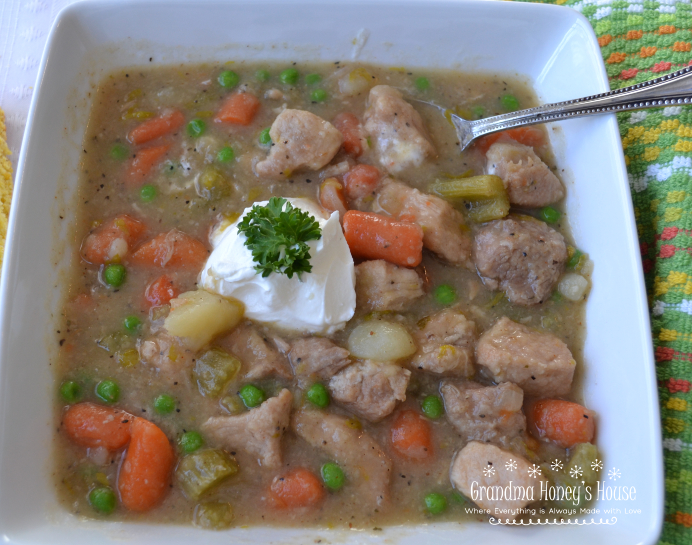 Pork Stroganoff Stew is a delicious, hearty stew loaded with tender pork cubes,veggies,a perfect blend of seasonings and topped with sour cream.