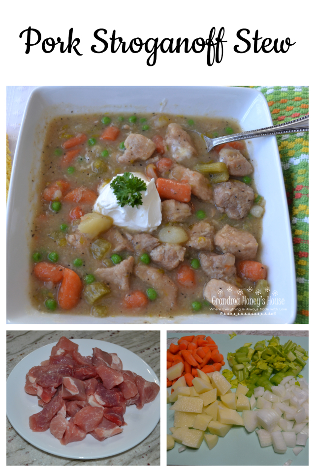 Pork Stroganoff Stew is a delicious, hearty stew loaded with tender pork cubes,veggies,a perfect blend of seasonings and topped with sour cream.