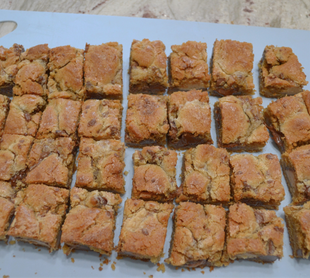 Peanut Butter Candy Bite Cookie Bars are a rich, gooey, treat loaded with peanut butter and bite size pieces of candy.