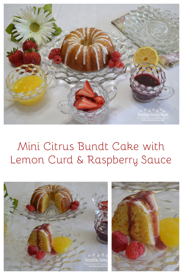 Mini Citrus Bundt Cake with Lemon Curd and Raspberry Sauce is a perfect small dessert with lots of big flavor.