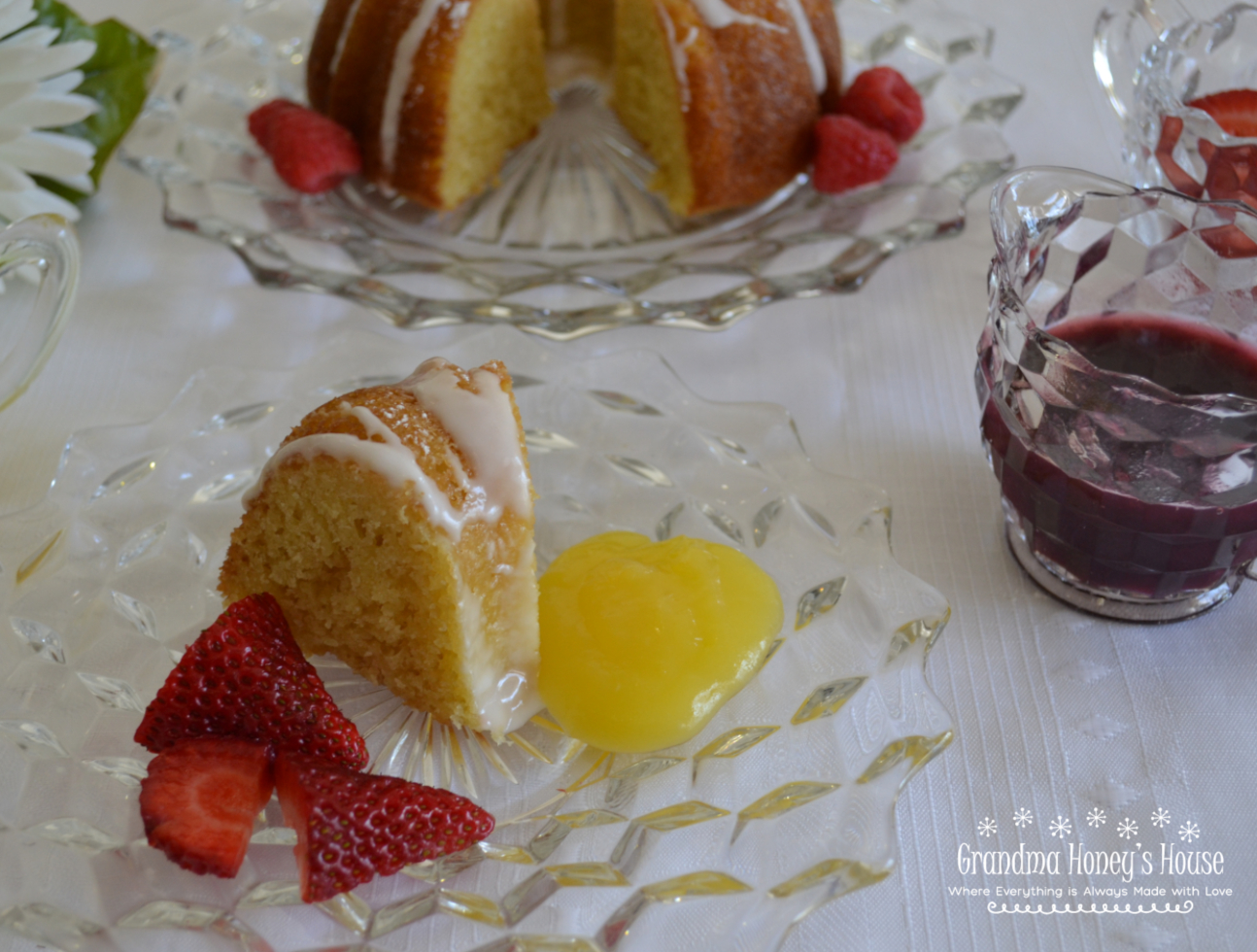 Mini Citrus Bundt Cake with Lemon Curd and Raspberry Sauce is a perfect small dessert with lots of big flavor.