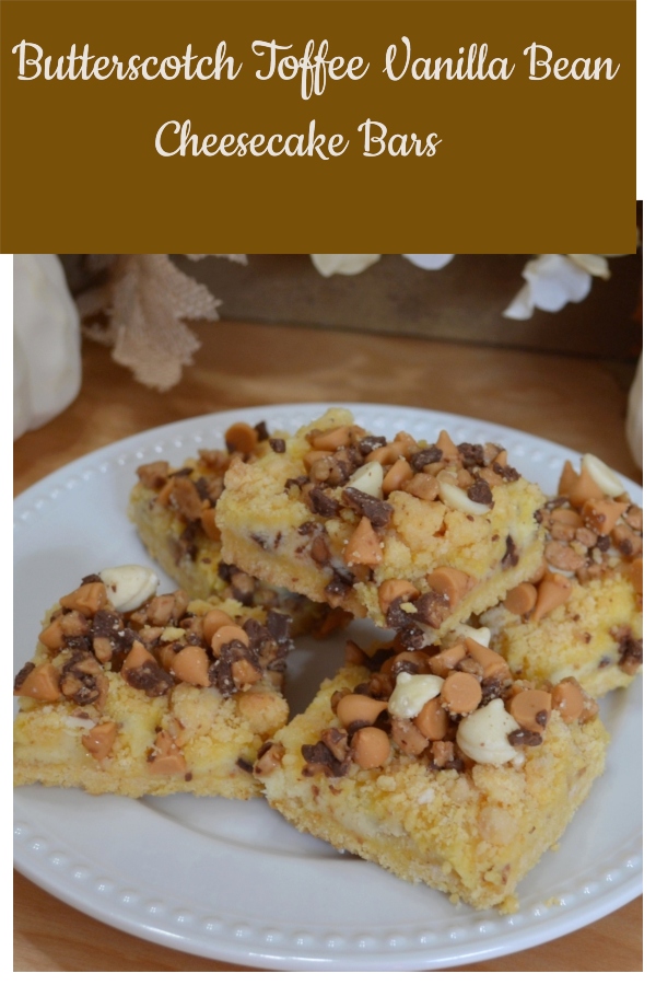 Butterscotch Toffee Vanilla Bean Cheesecake Bars are a dessert perfect for fall, from the colors to the combination of flavors.