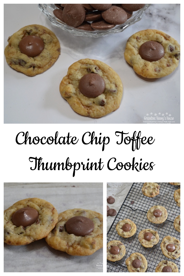 Chocolate Chip Toffee Thumbprint Cookies are a soft cookie loaded with chocolate chips,toffee bits and a Ghirardelli chocolate wafer added to center after baked.