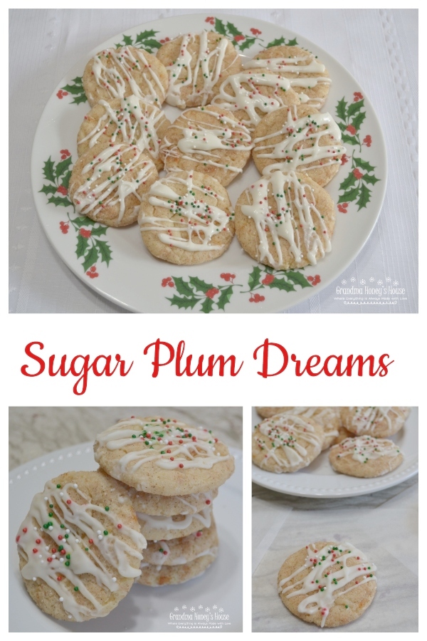 Sugar Plum Dreams are a  soft butter cookie infused with the unique flavor of Fiori Di Sicilia extract and cooked plums, then rolled in cinnamon sugar and baked. Add a drizzle