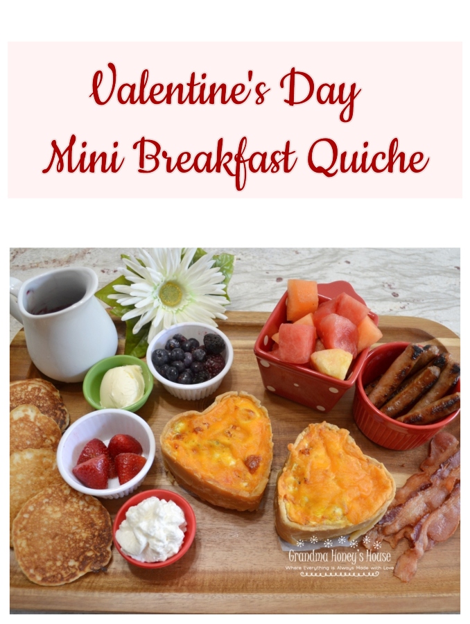 Valentine's Day Mini Breakfast Quiche and other foods create this beautiful board to share with your love. 