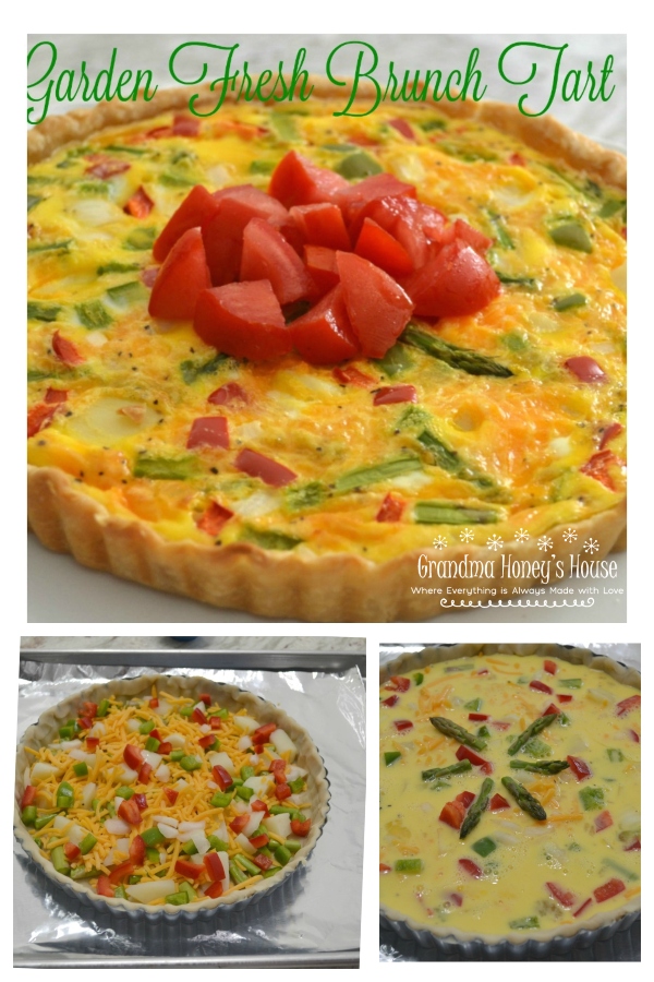 A delicious brunch tart filled with fresh veggies, eggs and cheese. Perfect way to use those summer vegetables.