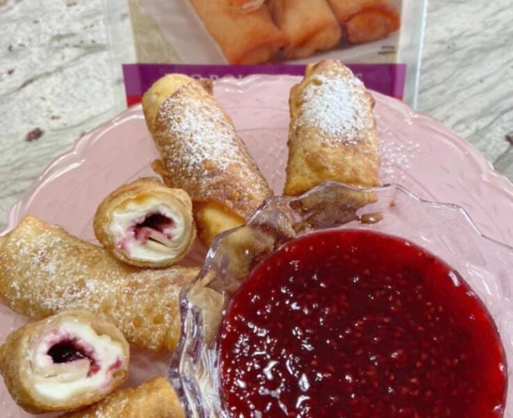 Raspberry Almond Cream Egg rolls with Raspberry Dipping Sauce are an elegant holiday appetizer