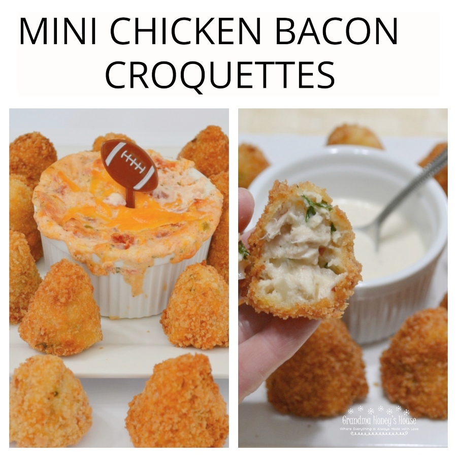 Mini Chicken Bacon Croquettes are cone shaped, crispy bites perfect for dipping at your next tailgate party.