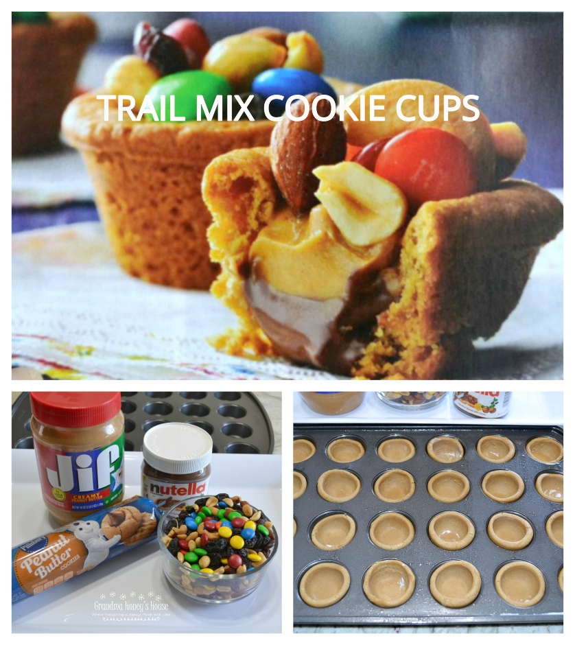 Trail Mix Cookie Cups are a quick and easy cookie cup with only 4 ingredients. Peanut butter and chocolate, yum!