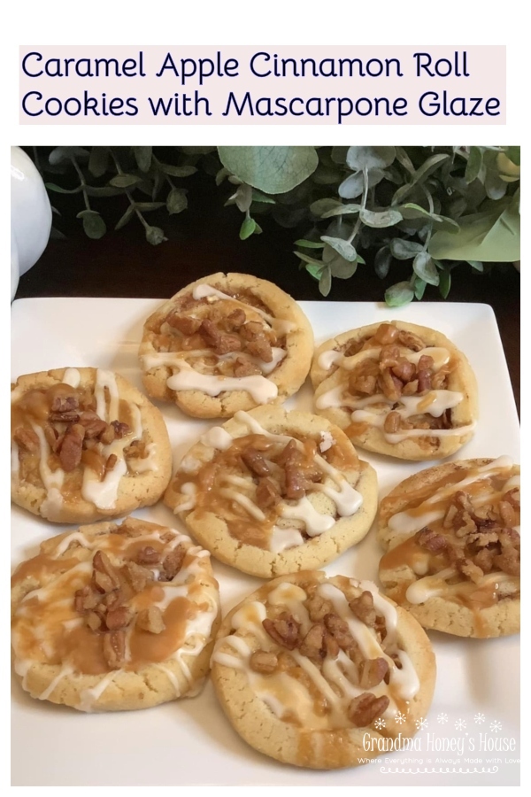 These Caramel Apple Cinnamon Roll Cookies with Mascarpone Glaze are perfect for your holiday cookie trays.
