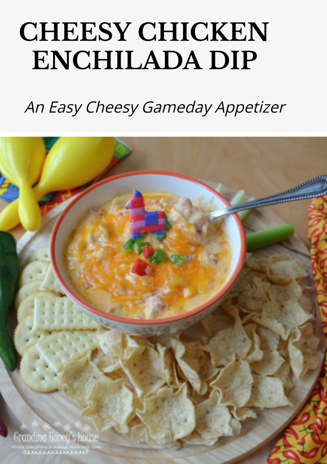 Cheesy Chicken Enchilada Dip is quick, creamy, hot dip loaded with cheeses, chicken, and a hit of heat.