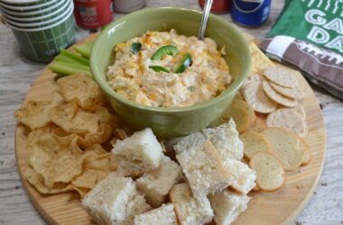 Cheesy Chicken Enchilada Dip is quick, creamy, hot dip loaded with cheeses, chicken, and a hit of heat.