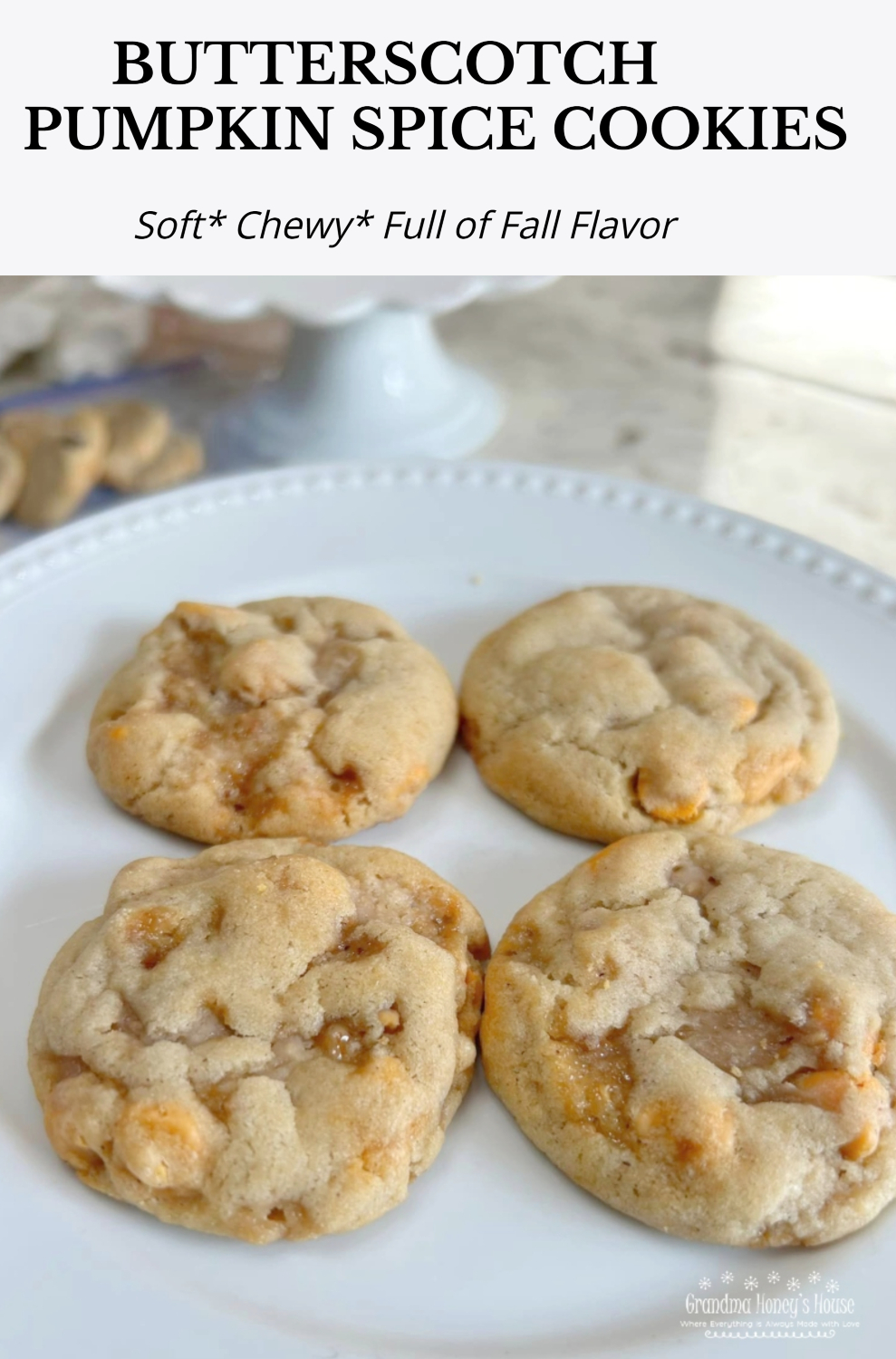 These Butterscotch Pumpkin Spice Cookies are a basic cookie dough filled with butterscotch and pumpkin spice morsels. The flavors blend so perfectly and capture the feeling of fall.