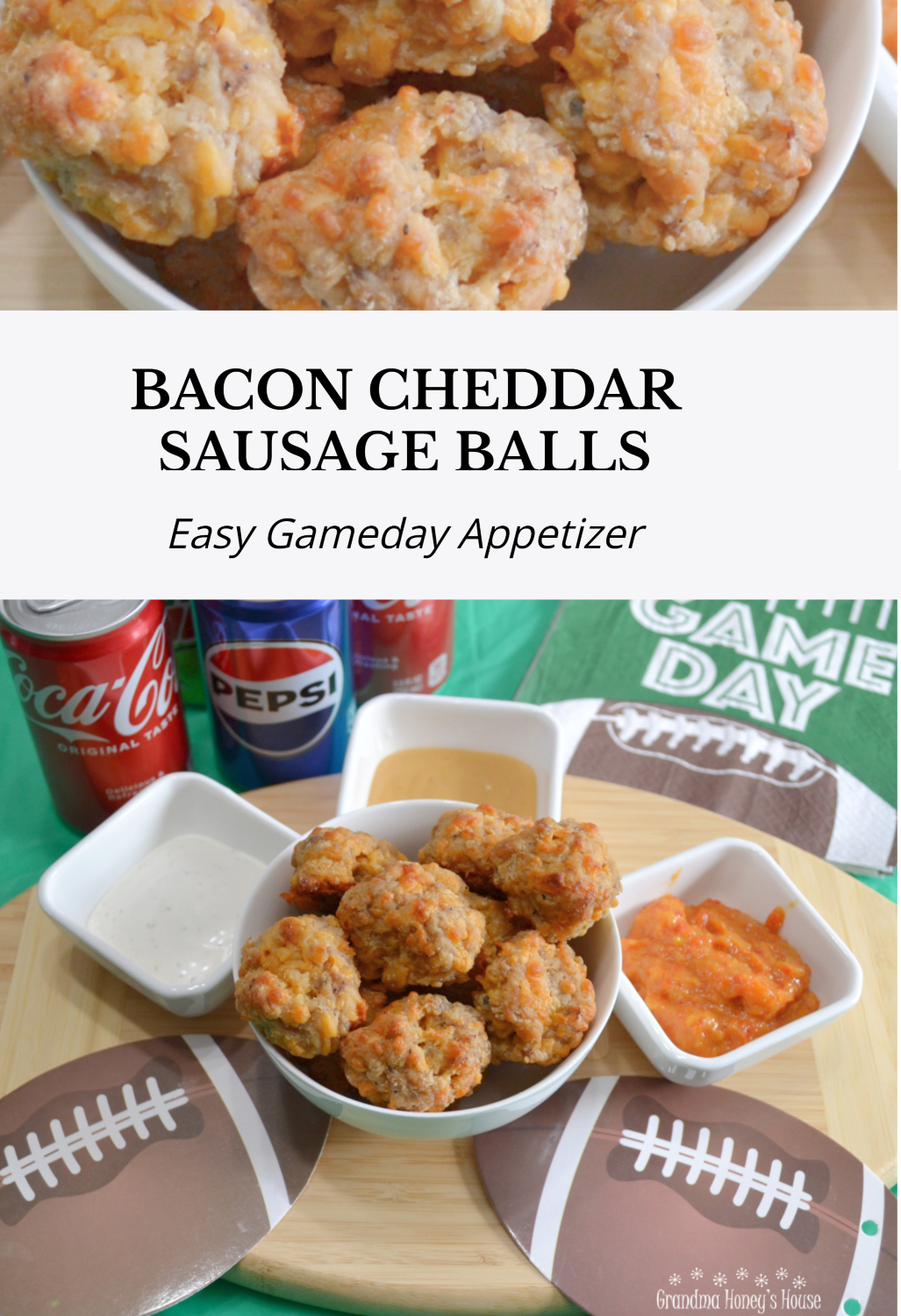 Bacon Cheddar Sausage Balls are a cheesy, savory appetizer made with sausage, cream cheese, cheddar cheese and a bacon cheddar biscuit mix. Perfect to serve at any get together