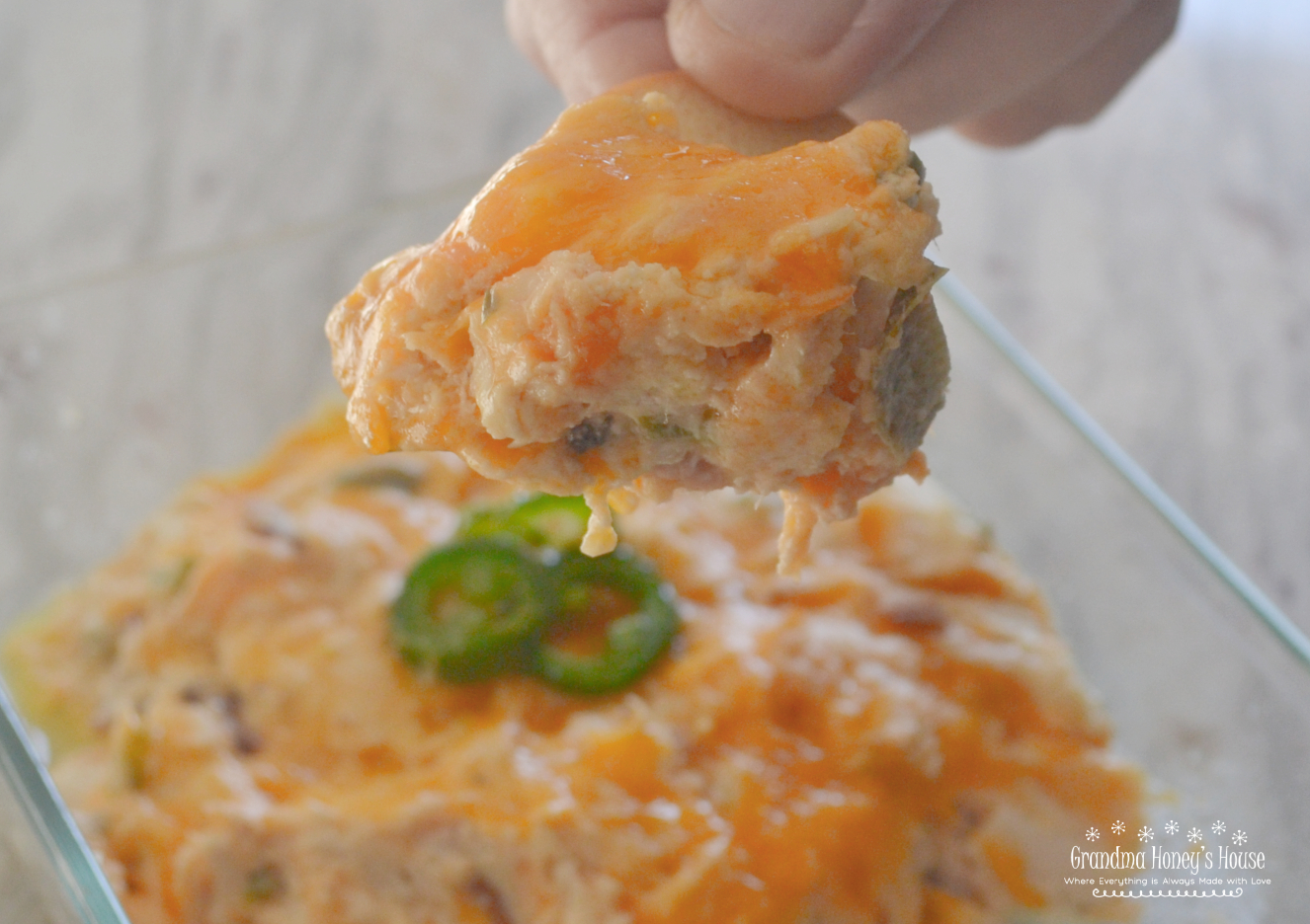 Rotisserie chicken, bacon, 2 kinds of cheese, fresh jalapenos, then baked, makes this Hot Chicken Jalapeno Dip the hit of any party.