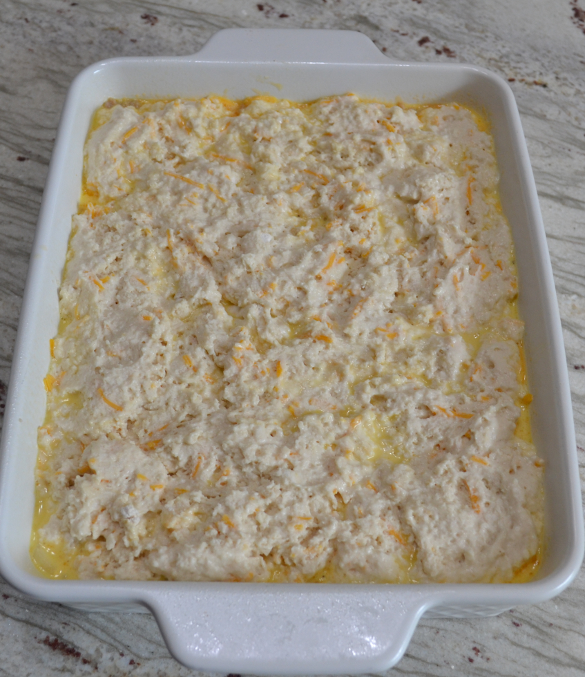 This hearty Sausage Cheddar Bay Breakfast Casserole will  become a family favorite, and one to make for special occasions. Loaded with sausage, peppers, onions and cheese, it is covered with a filling of eggs and half and half.  Top it all with a box of prepared Cheddar Bay Biscuit Mix and bake. 