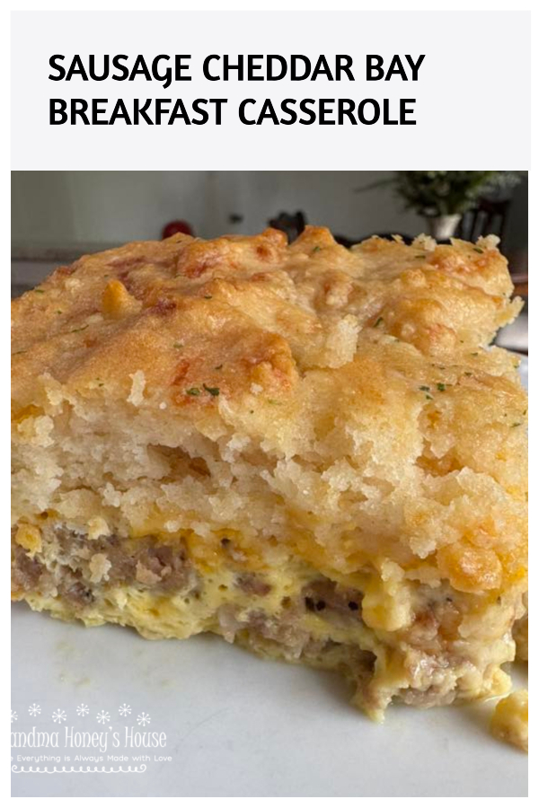 This hearty Sausage Cheddar Bay Breakfast Casserole will  become a family favorite, and one to make for special occasions. Loaded with sausage, peppers, onions and cheese, it is covered with a filling of eggs and half and half.  Top it all with a box of prepared Cheddar Bay Biscuit Mix and bake. 