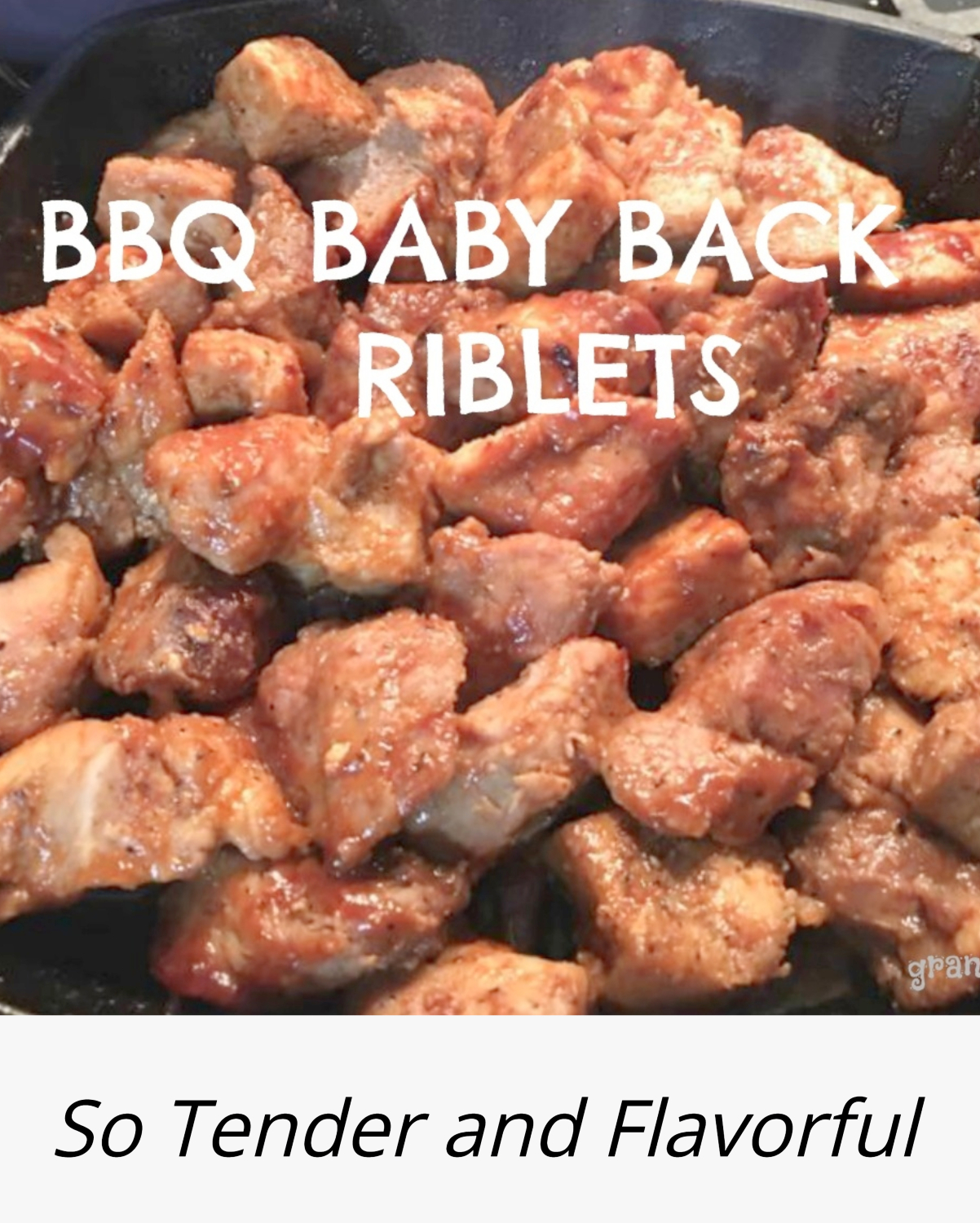 Moist, tender, BBQ Baby Back Riblets rubbed with a homemade rub, and simmered in homemade BBQ sauce.