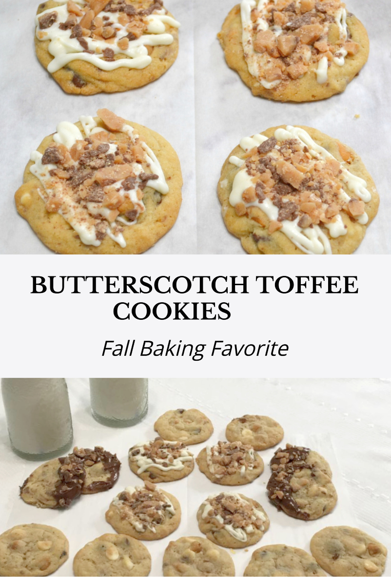 These Butterscotch Toffee Chocolate Chip Cookies are soft, chewy, and loaded with chocolate chips, butterscotch chips, and crunchy toffee bits.