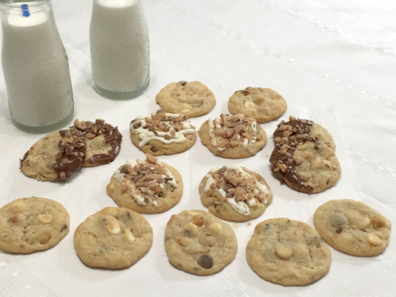 Butterscotch Toffee Chocolate Chip cookies are packed with butterscotch, milk choc, white choc chips and toffee bits.
